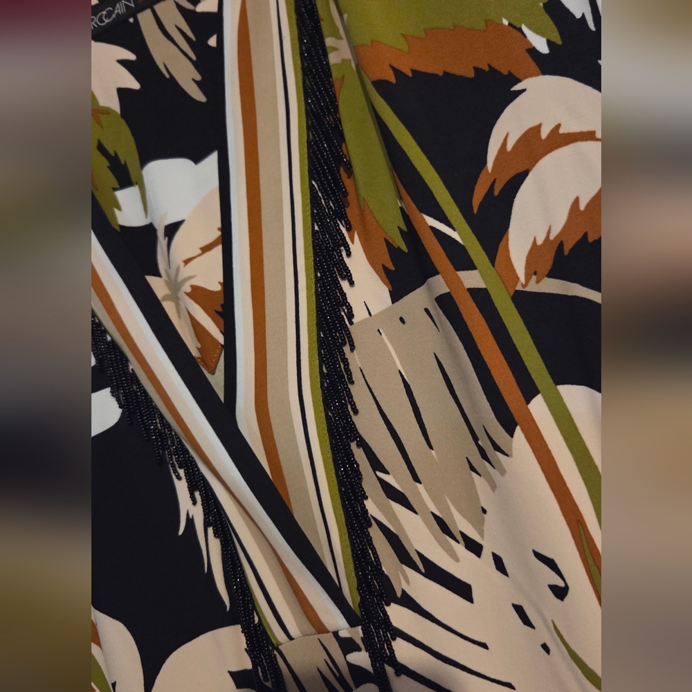 Marc Cain Deep Olive Tropical Print Loose Fit Midi Dress EUC Size N3 / 8 - Picture 7 of 16